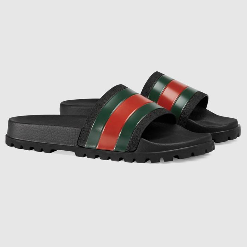 black red and green gucci slides