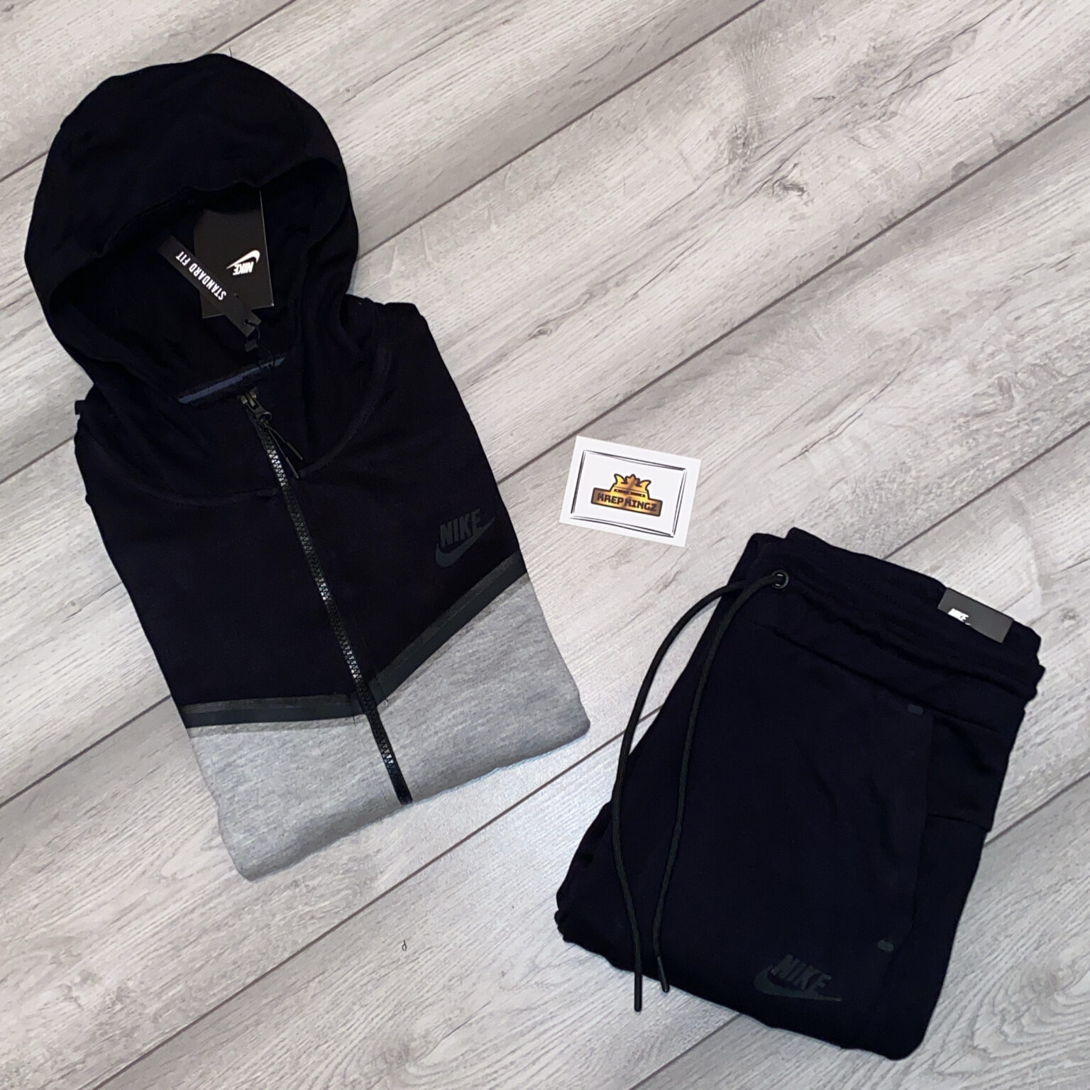 Nike Tech Fleece Tracksuit Black/Grey Krep Kingz